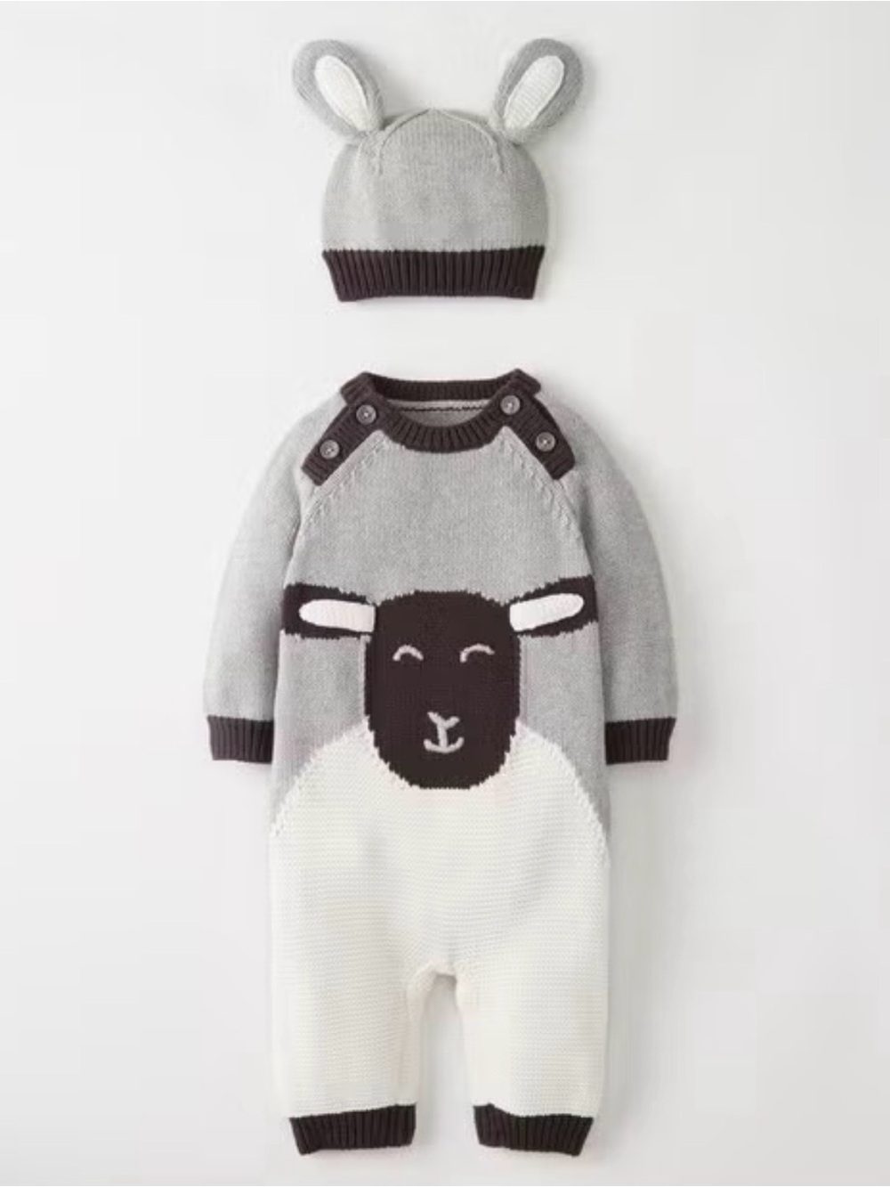 NWT Hanna Andersson Lamby Organic Cotton Sweater Romper Set & Hat Size 6-12 Mo